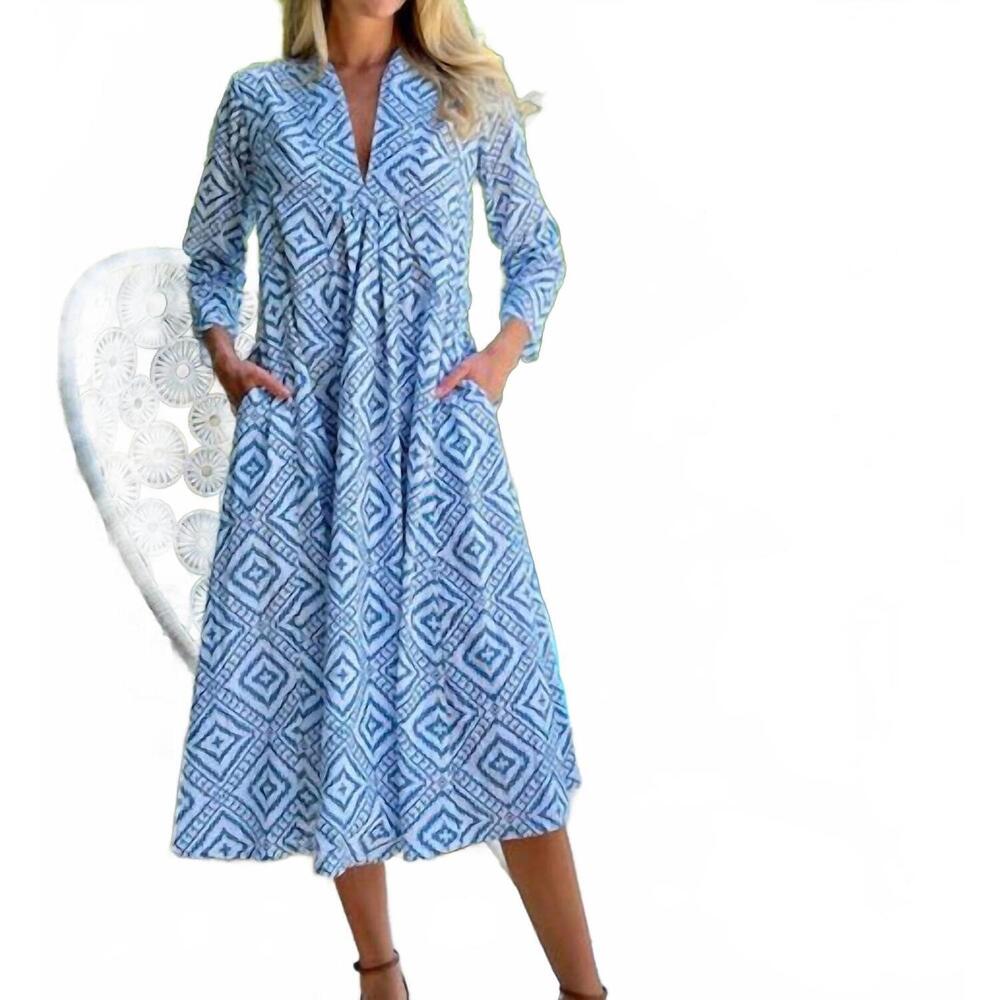 NEW JUST DARVINY karolina v-neck midi dress in tribal denim